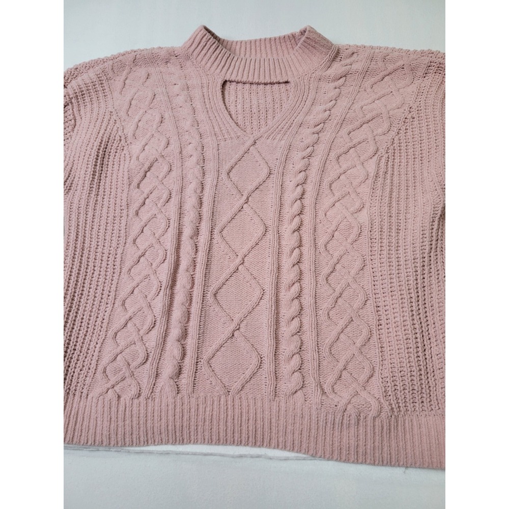 Absolutely Famous Pink Chenille Cable Knit Keyhole Sweater XL Cutout Pullover